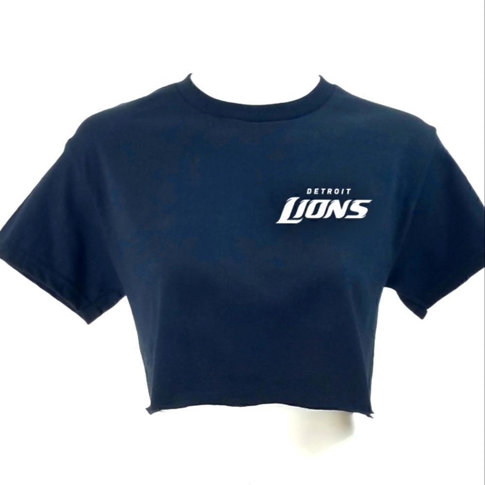 DETROIT LIONS Double Script Retro Logo BLACK Cropped Crop Top Football Tee - y2k